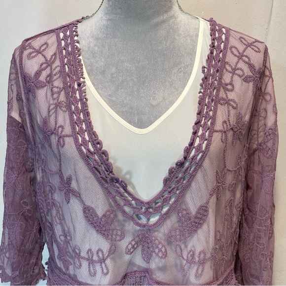 #0220 Set of 2 Lace V-Neck Tunic Dress/Swimsuit Cover Up in Purple and Teal - Picture 6 of 11